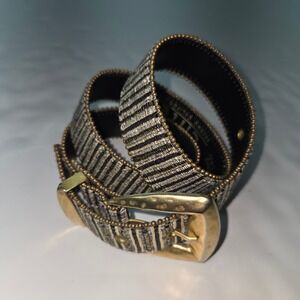 Elite Fresno California Belt Womens Medium Gold Black Metallic Woven Beaded Boho